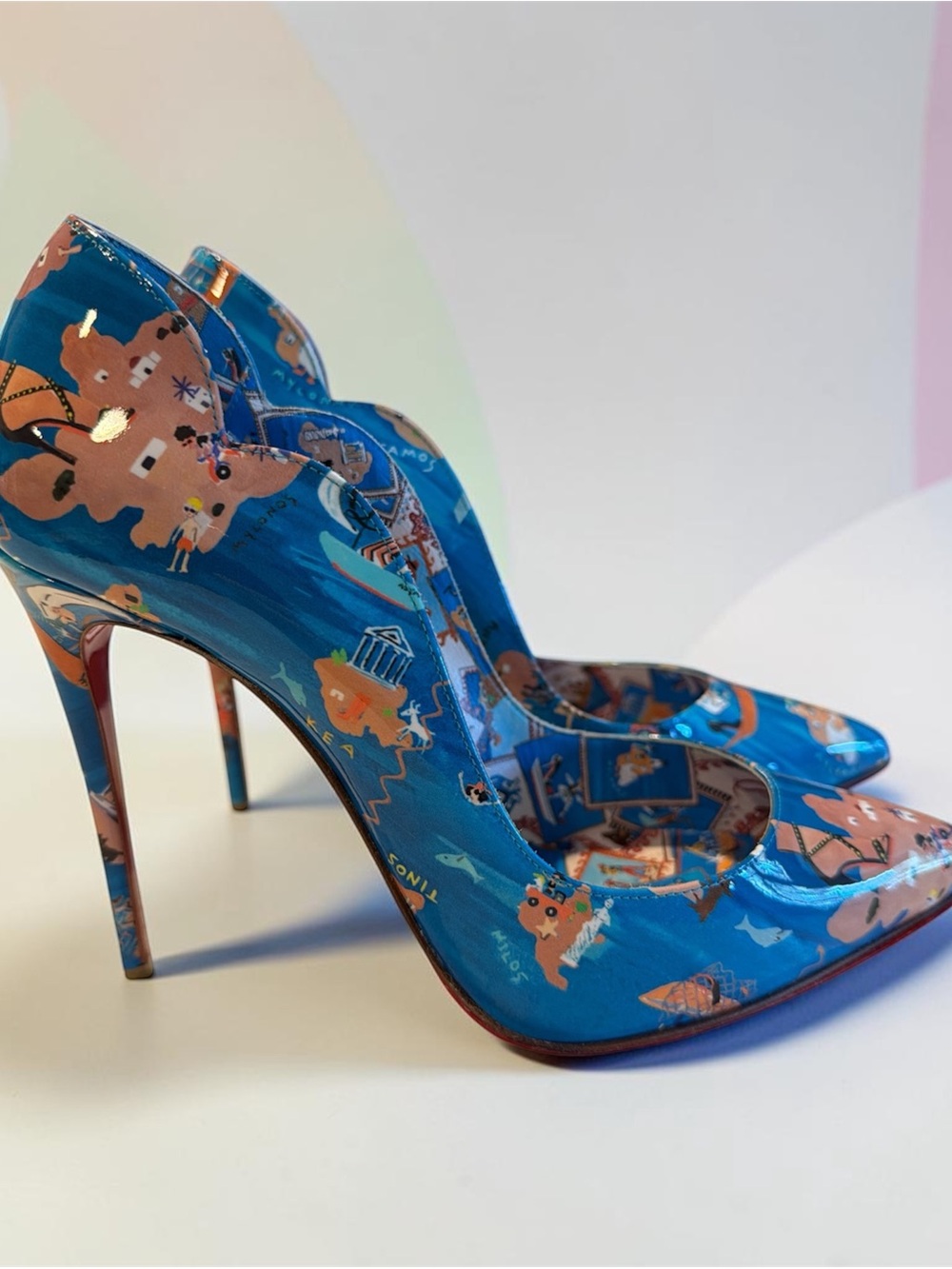 Blue Patterned High Heel Pumps - Women's Fashion Stilettos